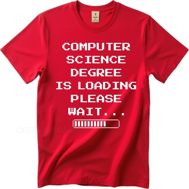 Повседневная летняя мужская футболка Степень по информатике загружается Пожалуйста, подождите Короткий рукав Мягкая футболка с круглым вырезом хлопковая футболка S