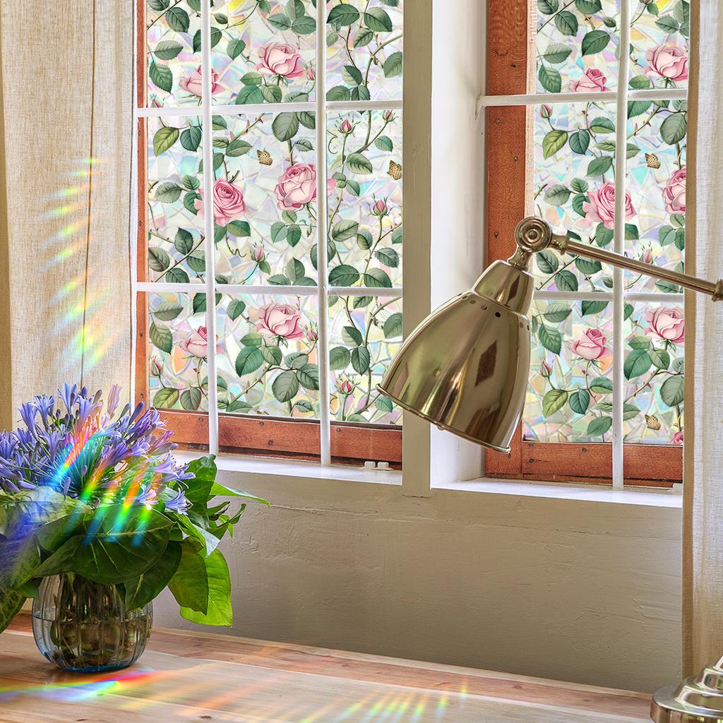 Sunshine Glass Sticker Colorful Rose Flower Vine Electrostatic Sticker Double-sided Printing Visual Window Sticker No Glue