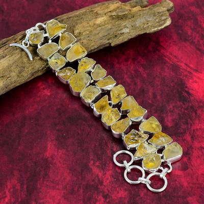Rough Citrine Gemstone Jewelry, Gorgeous 925 Solid Sterling Silver Bracelet, Handmade Stylish Jewelry Bracelet For Anniversary Gift