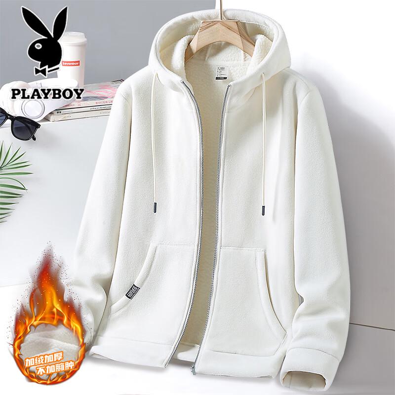PLAYBOY Men's Autumn/Winter Fleece Lined Hooded Cardigan Jacket