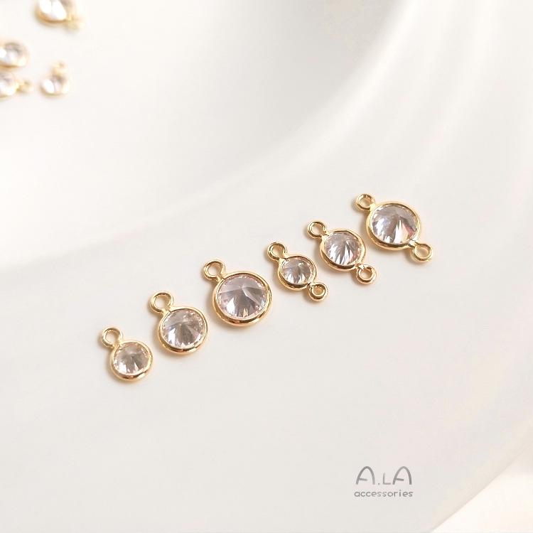 14K Gold Filled Zirkonkristall Runde Anhänger Hängeohrringe & DIY Doppel-Anhänger Armband Schmuck