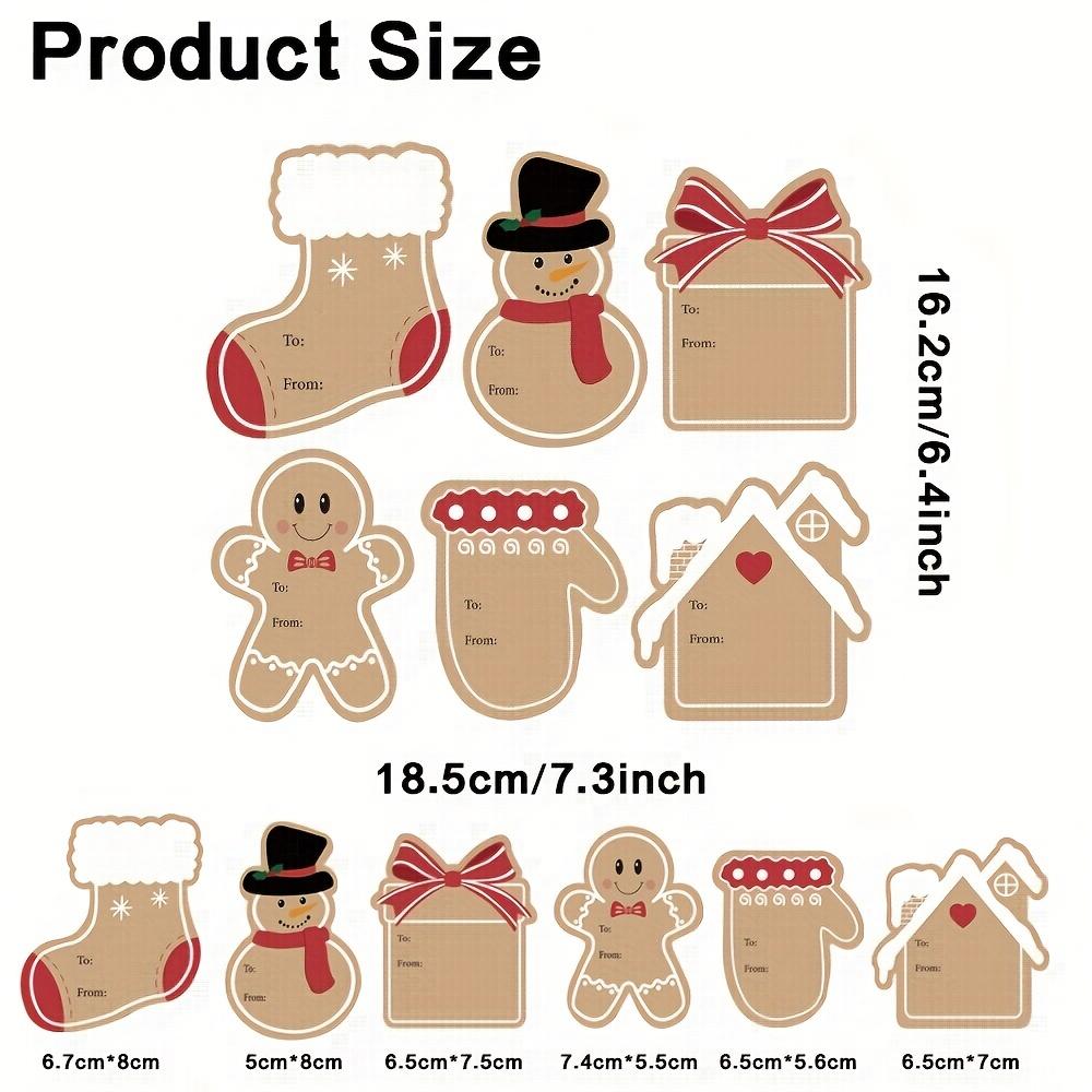 

96pcs Christmas Gift Tags Stickers-SelfAdhesive Kraft Paper Labels with Snowman,Gingerbread,Reindeer,Candy Cane,Snowflake Design as shown