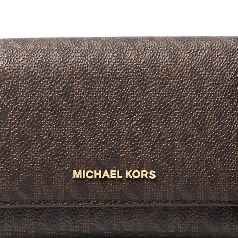 Michael Kors Printed Logo Artificial Leather Coated Canvas Wallet Medium Unisex Couple Brown