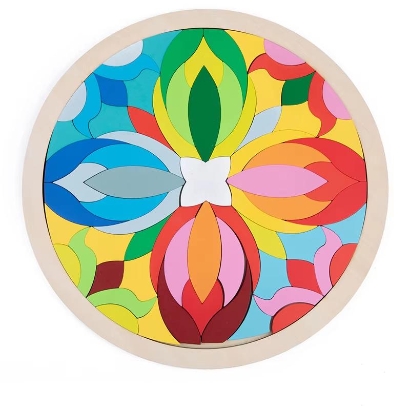 Çocuklar Montessori Gökkuşağı Ahşap Bulmaca Oyuncakları Sanat Eğitici Geometrik Yapboz Hayal Gücü Eğitimi Mandala Blokları Oyuncakları Beyin Oyunları