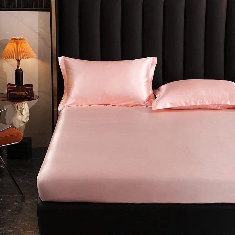Spannbettlaken, High-End-Matratzenbezug, einfarbig, Luxus-Satin-Spannbettlaken, elastisches Band, Bettlaken für Doppelbett, Queen-Size-Bett