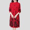 Women's Crew Neck Embroidered Wool Dress Autumn Winter Loose Over-the-knee Long Plus Size Knitted Dress