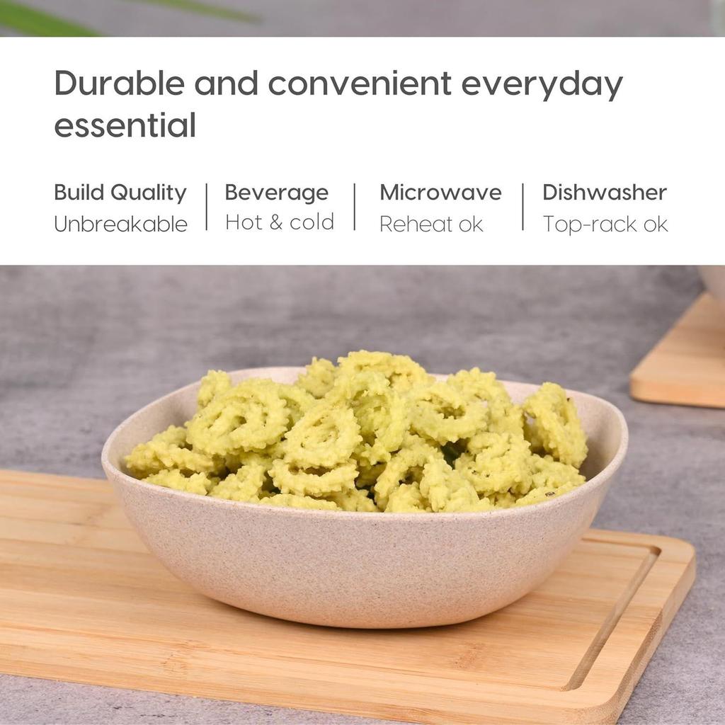 Set of  6 Earth-Friendly Multipurpose Bowls for Kitchen with Spoons | 750 ml | Made with Rice Husk Biocomposite| Microwave Safe Bo