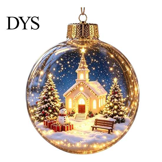 Transparent Holiday Bulbs 3D Christmas Animal Faux Crystal Ball Ornament, Lighted Acrylic Hanging Decor with Hedgehog Penguin Panda, LED Tree Pendant,