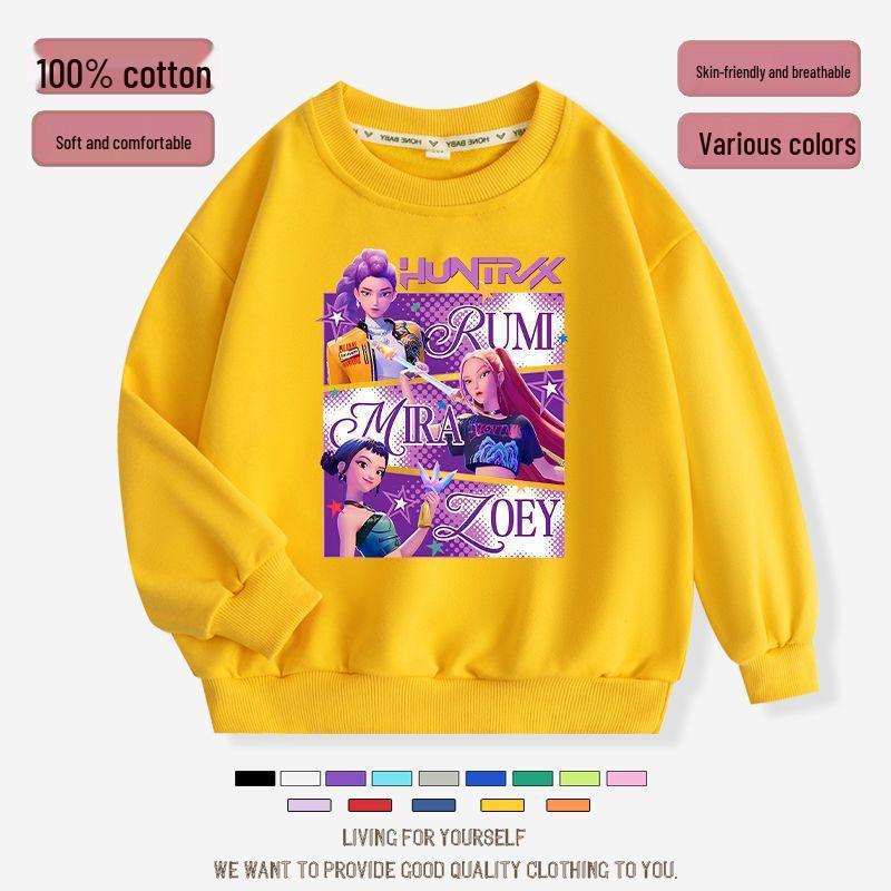 K-pop Monster Hunter Witch Girls' Hoodie - Stylish Autumn/Spring Round Neck Casual Top for Children