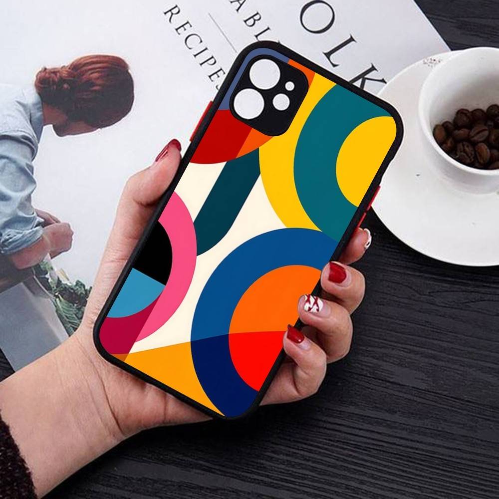 Geometric Bauhaus Art For IPhone 16 15 14 13 12 11 Pro Max X XS MAX Plus Translucent Black Phone Cover