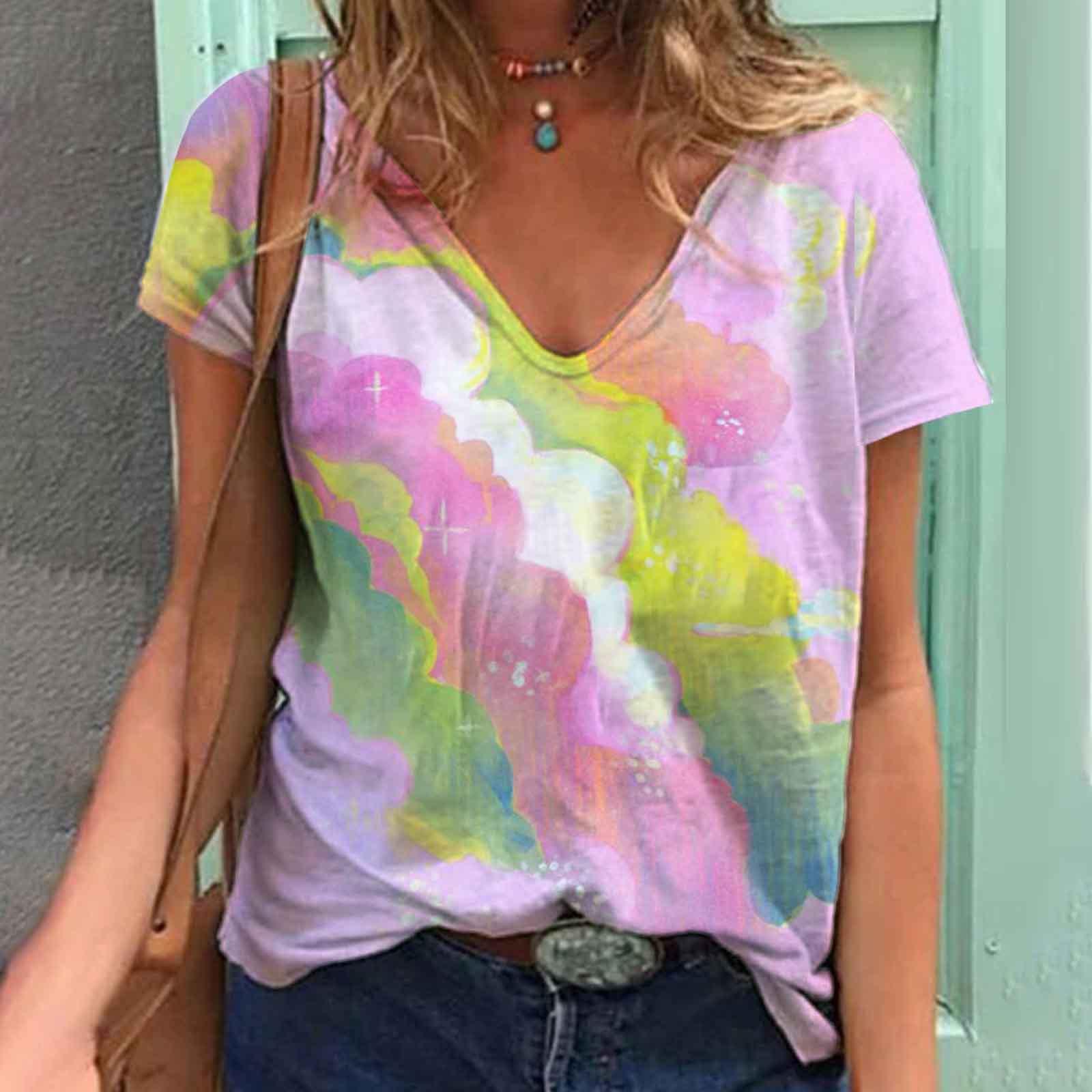 

Summer 3D Printed Casual T-shirt 3D Top V-neck Daily T-shirt Women s Women s Short Sleeved T-shirt XXS