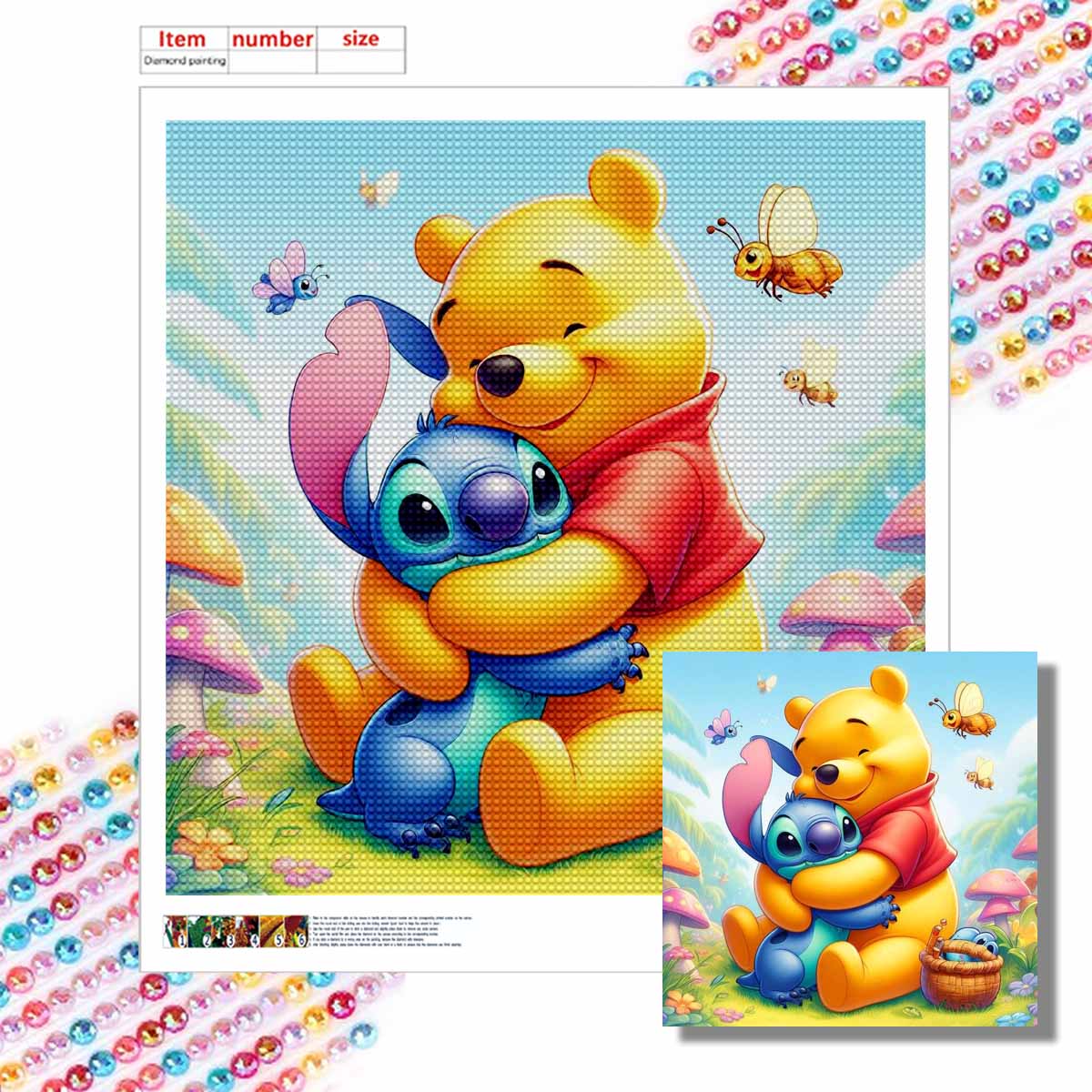 

Полная круглая алмазная живопись Винни и Стич Искусство Стразы Картина Мозаика Сделай сам 5D Вышивка крестом Домашнее украшение Round 30x30cm
