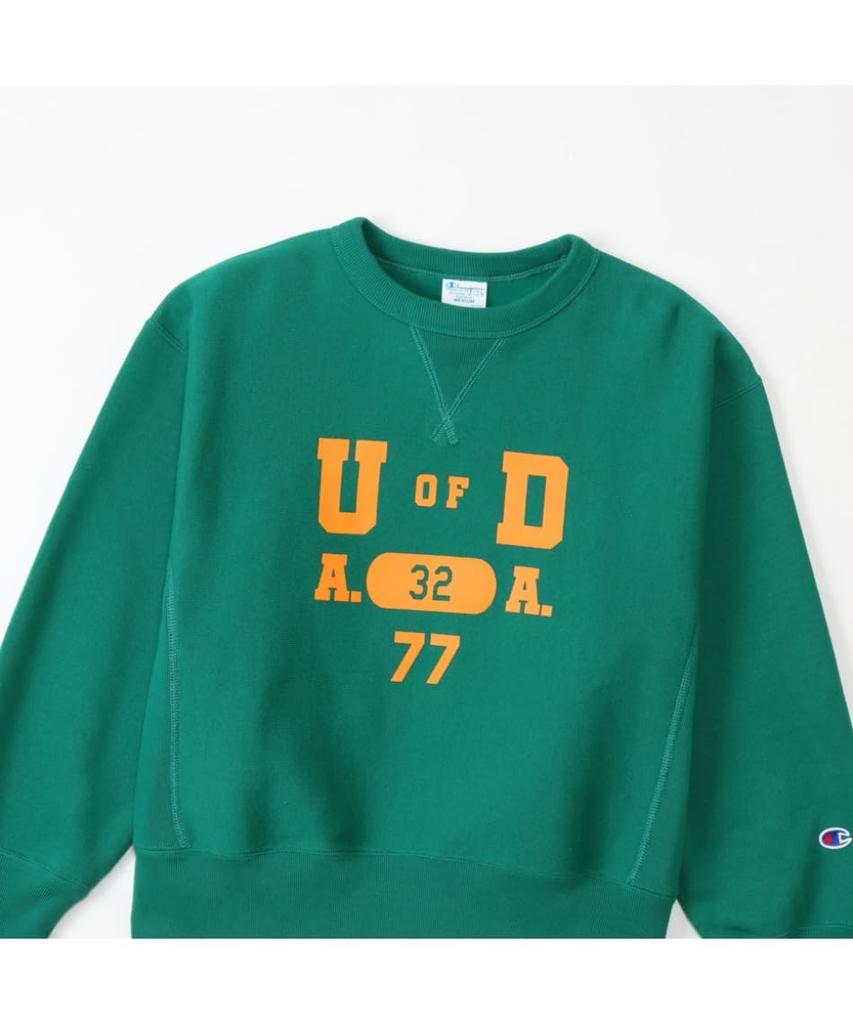Sweatshirt Long Sleeve Round Neck COTTON USA Graphic Print Reverse Crew Neck Sweatshirt Casual Classic Green M [Champion] 11.5oz Weave(R) Women's