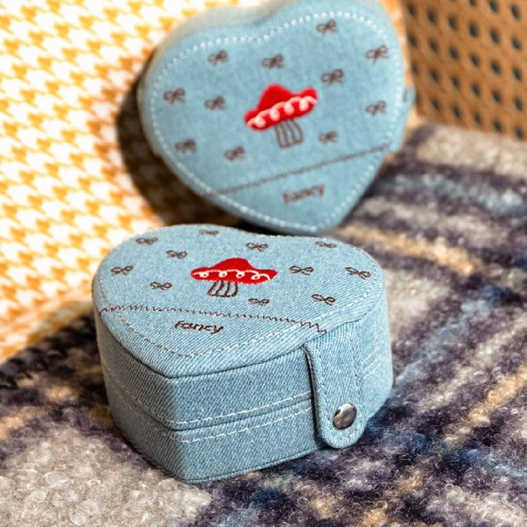 Heart Design Jewelry Organizers Denims Multi Compartment Storage Box For Earrings Necklaces Rings Travel Essential
