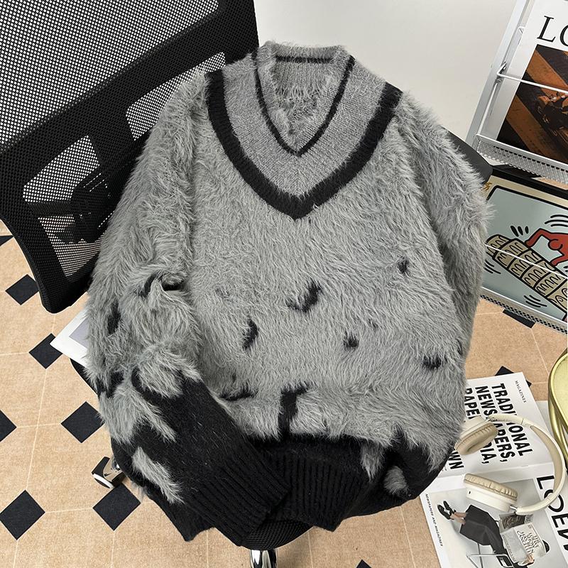 

Мужской свитер с круглым вырезом, осенне-зимняя базовая рубашка, облегающий топ L серый