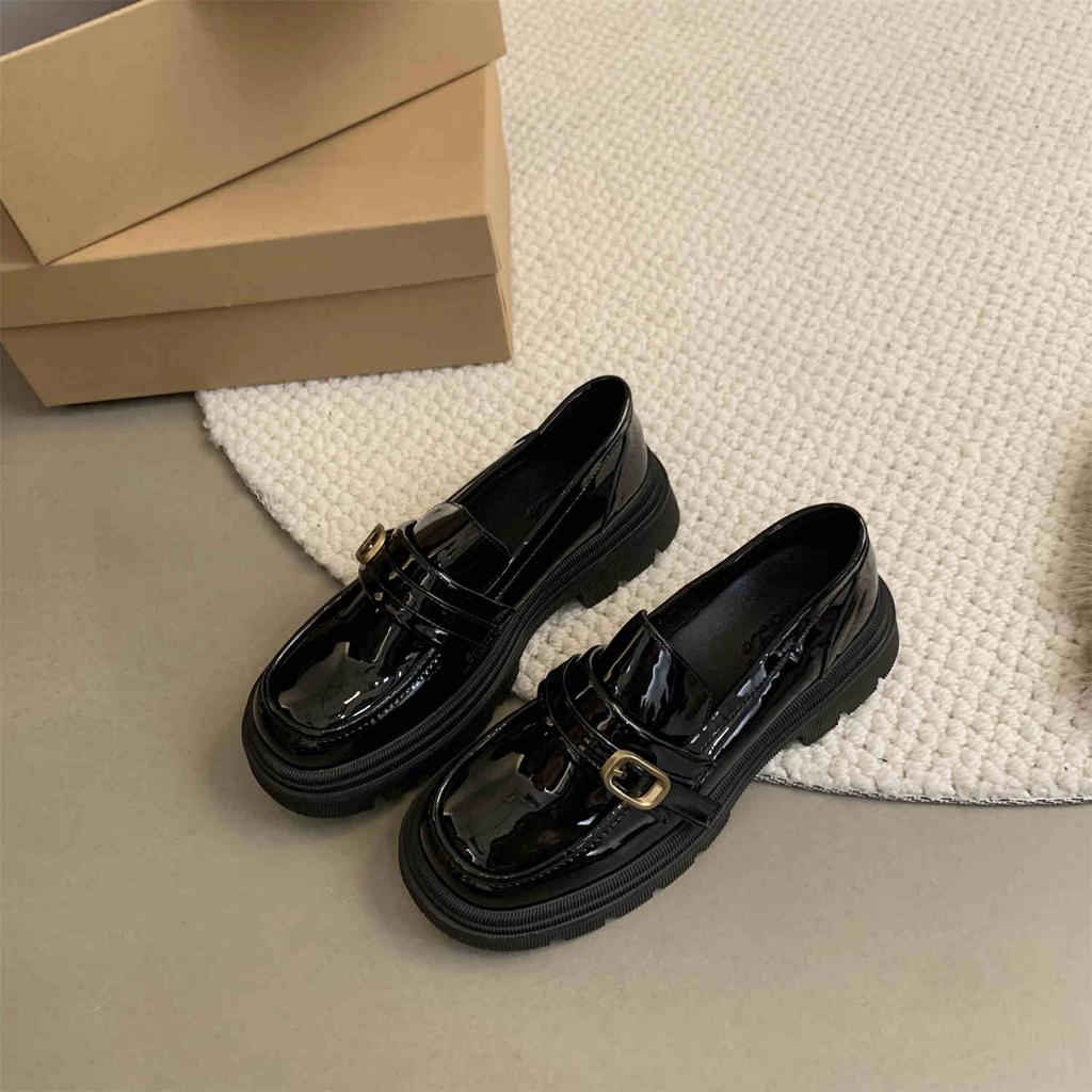 Fashion IPPEUM Women Loafers Platform Shoes Black PU Leather Round Toe Mary Janes Shoes Flats