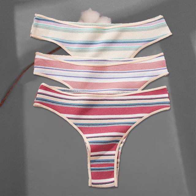 

FINETOO, 3 шт./лот, женское бесшовное нижнее белье, женские полосатые бразильские трусики, женские разноцветные хлопковые трусы, удобное нижнее белье S