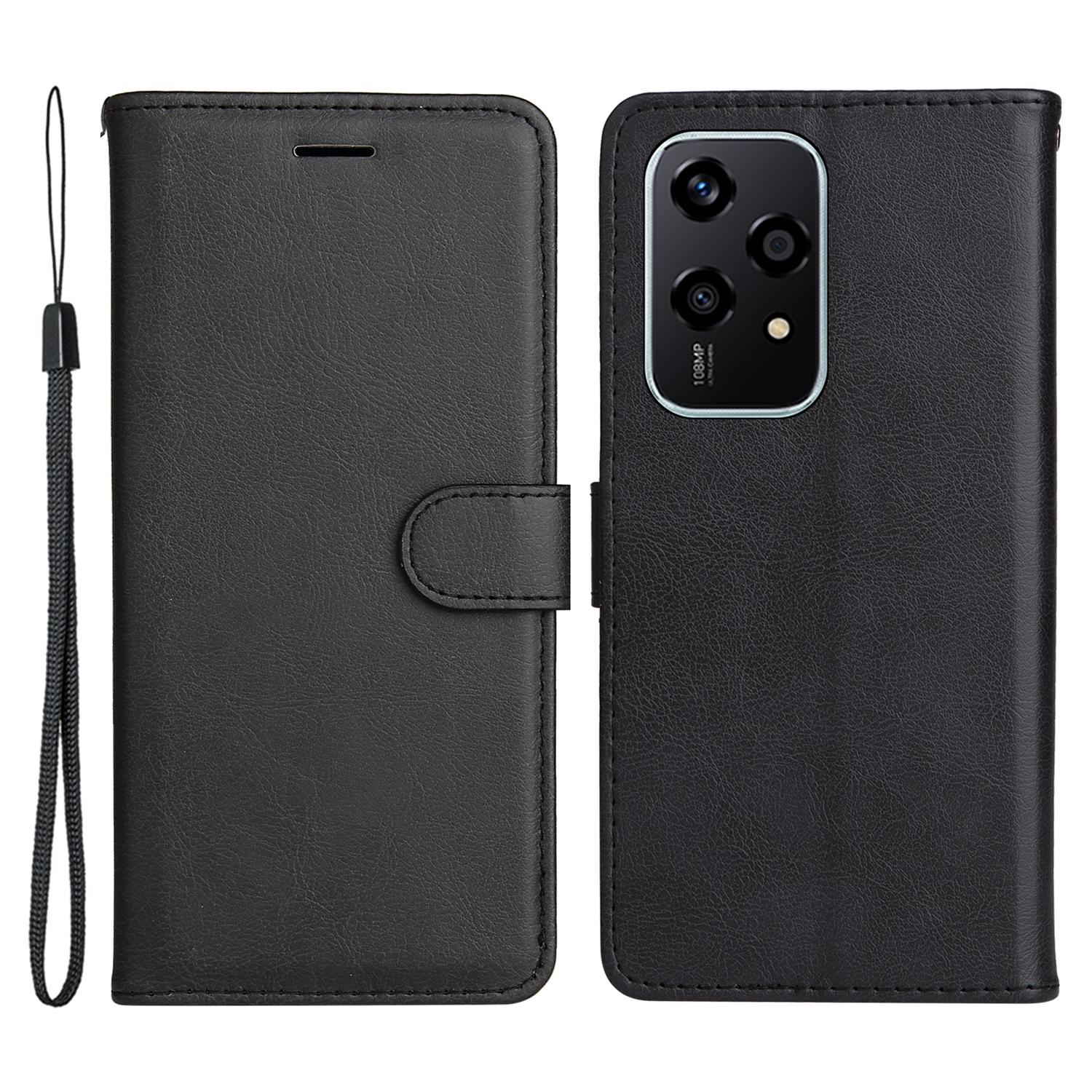 

Чехол для Honor 200 Lite Однотонный кожаный чехол для мобильного телефона Кошелек-подставка с ремешком Black