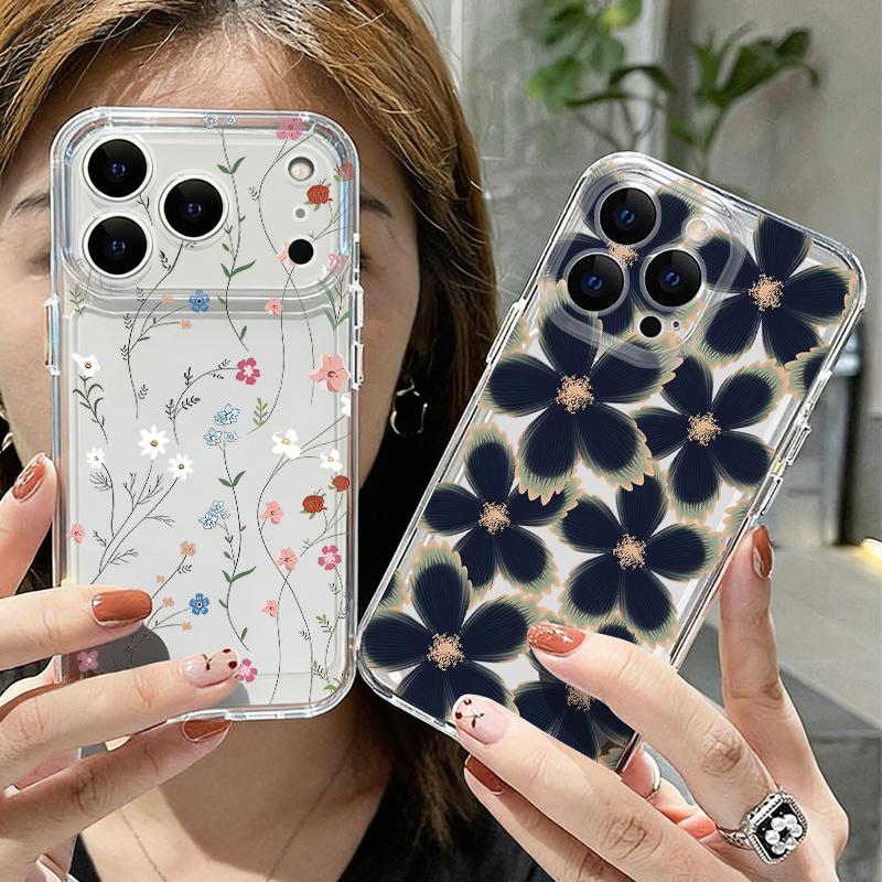 Black Rose Floral Pattern Case For iPhone 17 Pro Max Coque iPhone 16 15 14 13 Pro Max 11 Clear TPU Silicone Soft Cover