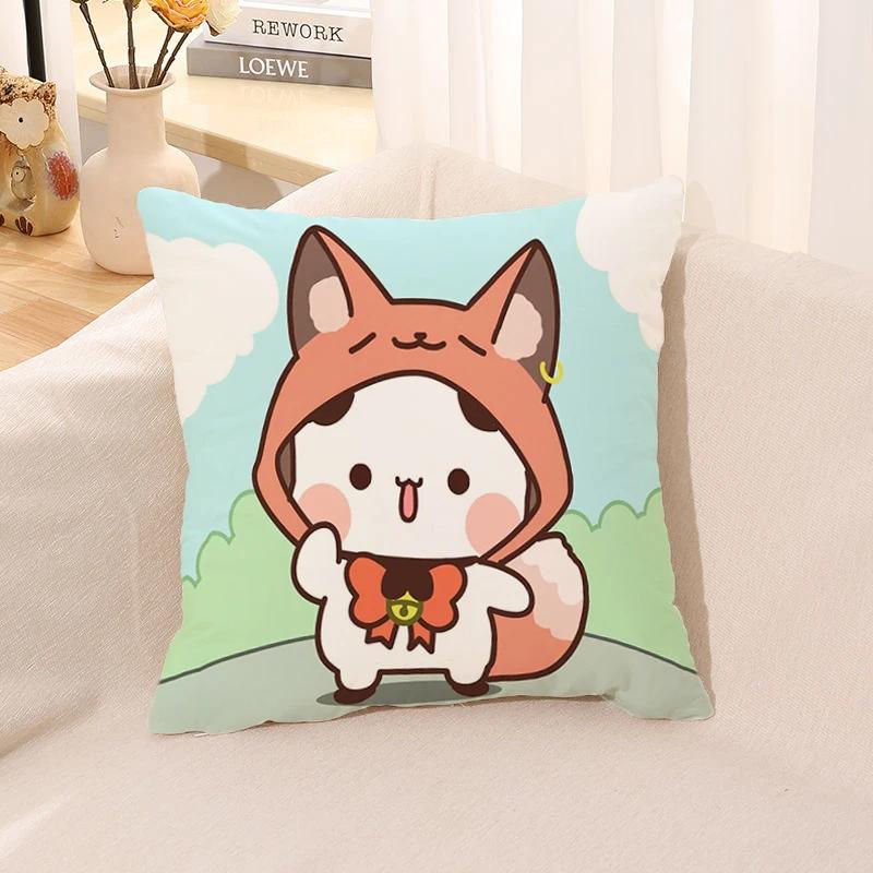 Pillow Cover Square Cushion for Bed Car Office Peach Mochi Cat Decorative Anime Room