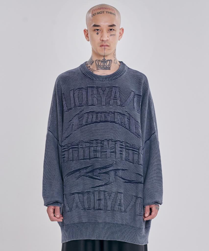 AJOBYAJO [Pba] Five Ajo Logos Washed Sweater [Navy]
