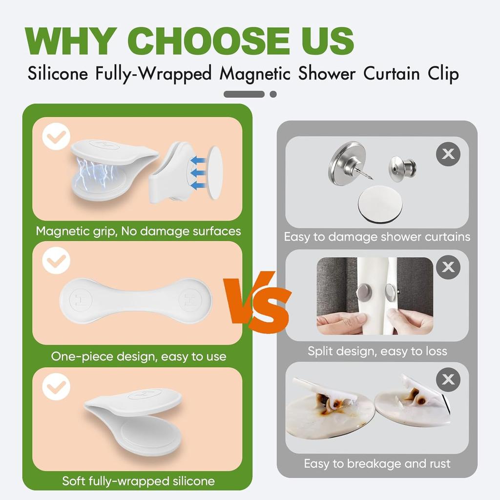 4 Pack Magnetic Silicone Shower Curtain Clips for Keeping Liner Closed to Wall Agat Water Splashing Out, Self Adhesive Windproof Splash Holder, Easy