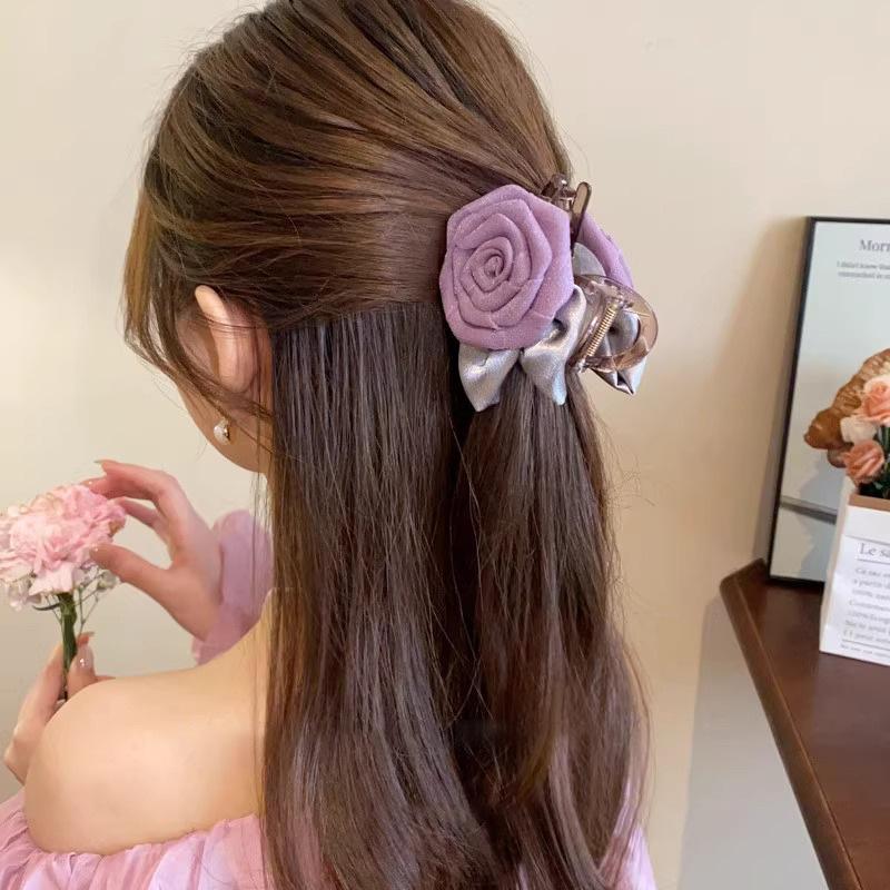 Sweet Versatile Mesh Flower Hair Clip For Woman Girls Elegant Temperament Rose Shark Clip Fashion Hair Accessories Gifts
