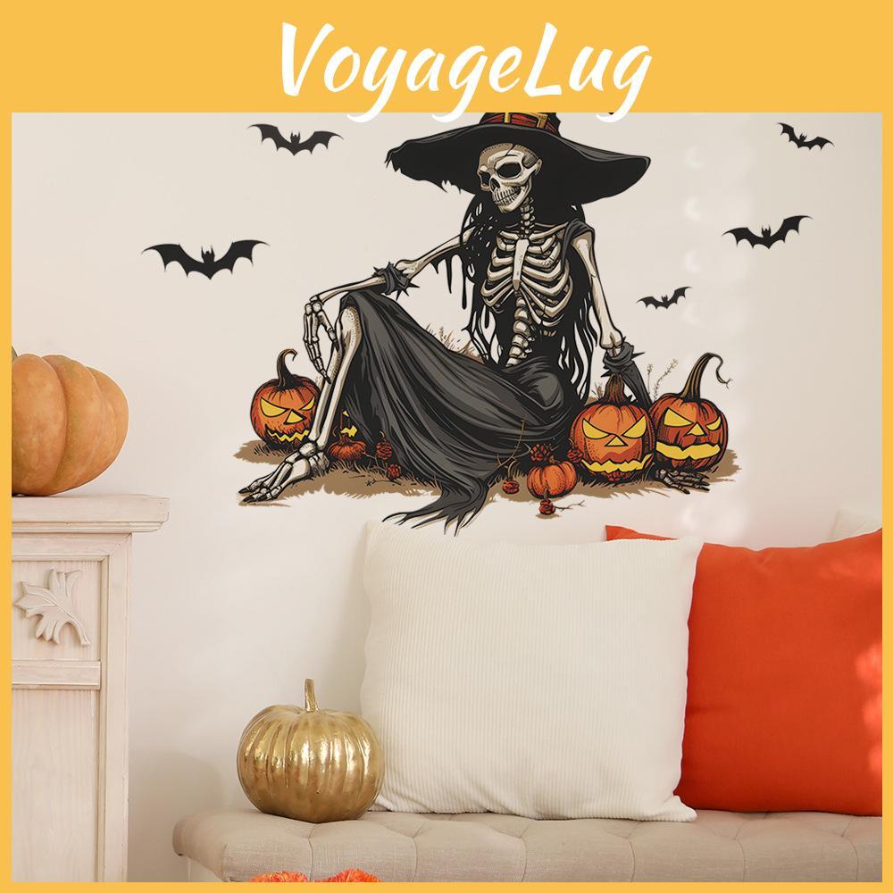 Witch Halloween Skeleton Pumpkin Bat Living Room Foyer Background Decor Stickers