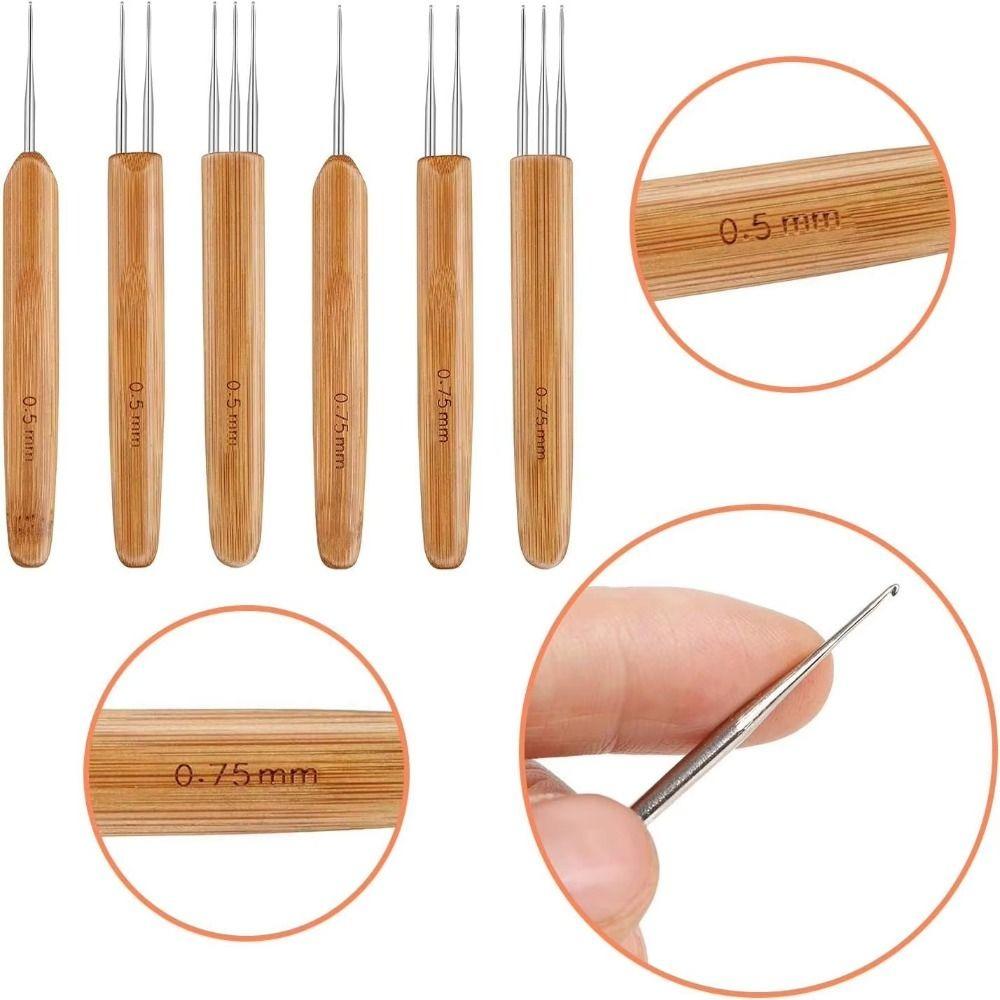 3/6Pcs Bamboo Grip Hair Loc Tool 1/2/3 Head Crochet Needles DIY Sewing Accessories