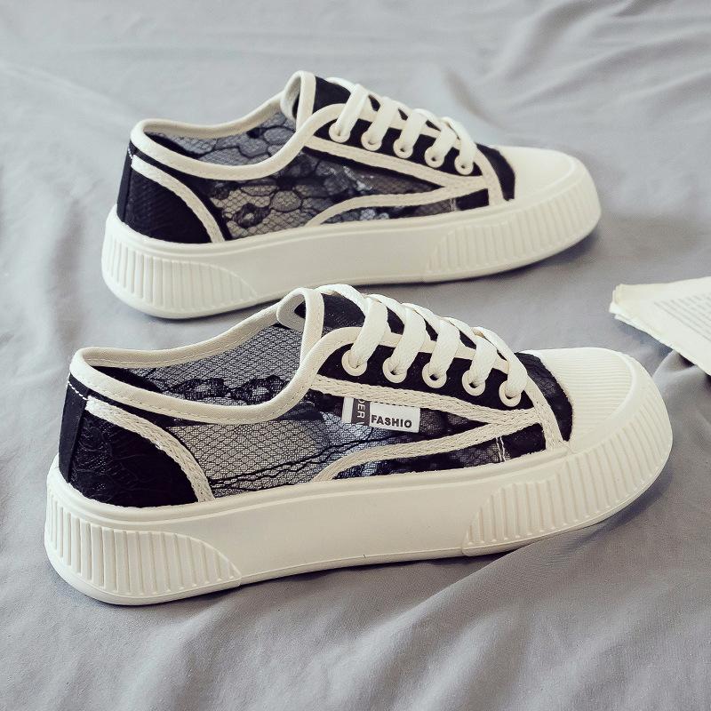 Spring and summer lace mesh breathable women's shoes new versatile canvas shoes board shoes soft sole women's shoes