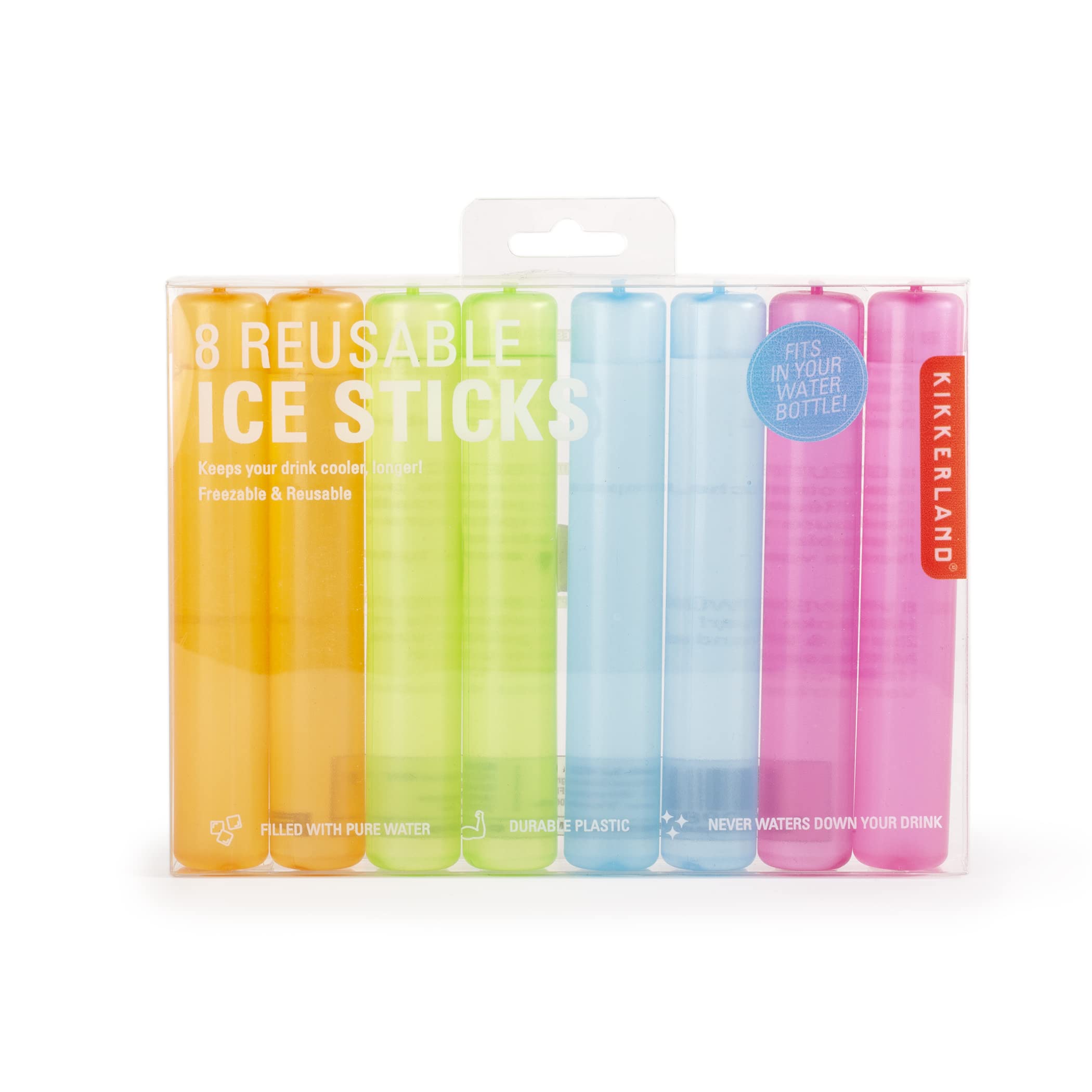 

Kikkerland Colorful Reusable Plastic Ice Freezable Plastic Ice Cube Set of Perfect for Water and Wine Cubes, Washable, Sticks, 8, Drinks, Bottles,