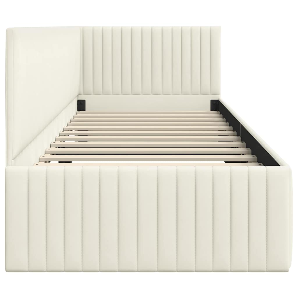 Corner Bed Frame Cream 80 X 200 Cm Velvet