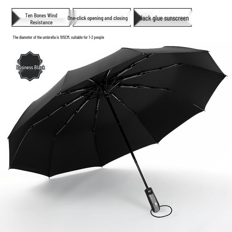 Extra-Large Automatic Black Men's Sunshade & Rain Umbrella - Sturdy, Foldable, Customizable with Thickened Design