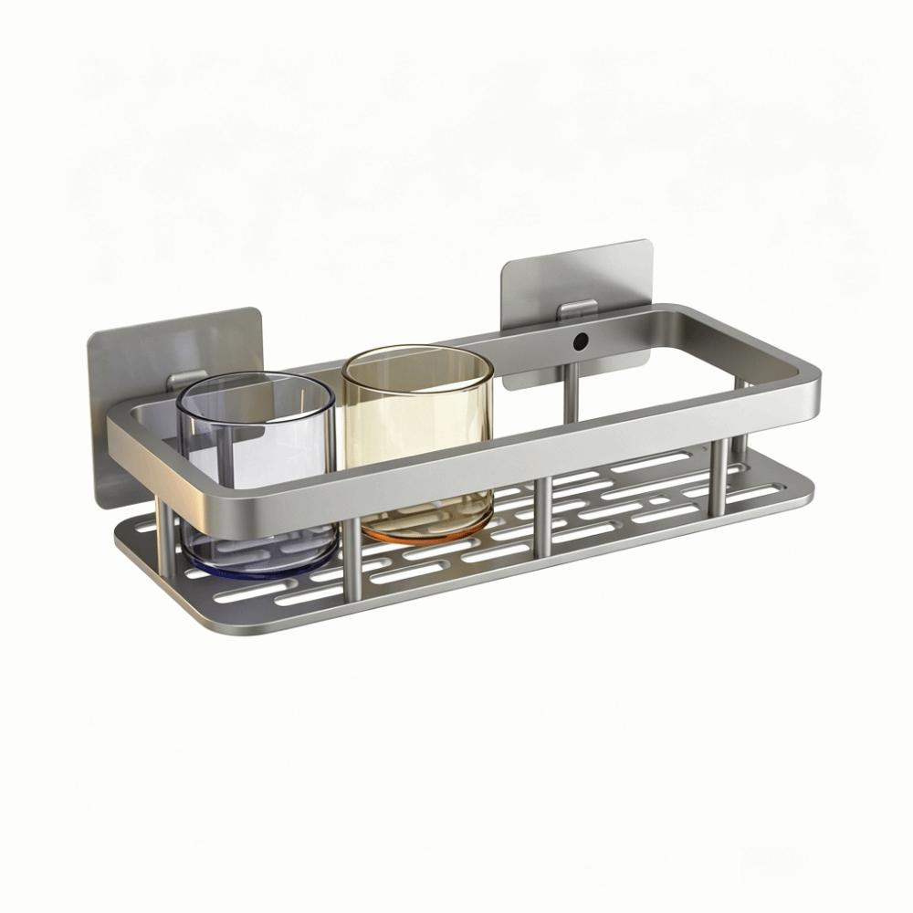 Heavy Duty Wall Mounted Shelf with rod Shower Rack Storage Accessories Storage Shelf Wall