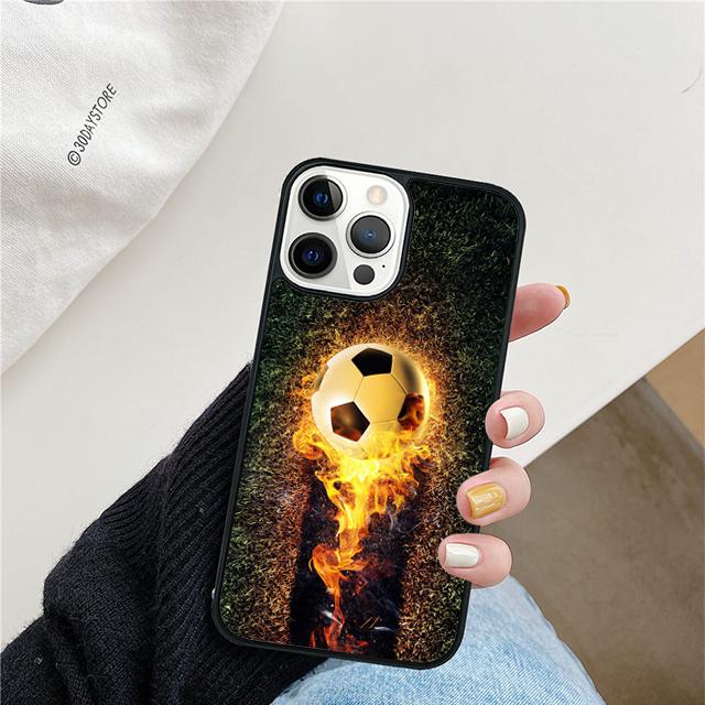 Fire Football Ball Soccer Phone Case For iPhone 17 Air 15 16 Cover 11 13 14 Pro Max 12 Plus Max Fundas