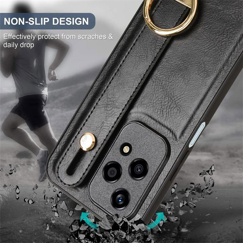 Luxuriöses Lederetui mit Armband und Standfunktion für Honor 200 Lite, Hülle für Honor 200 Pro mit Ringöffner, ultradünne, stoßfeste Schutzhülle