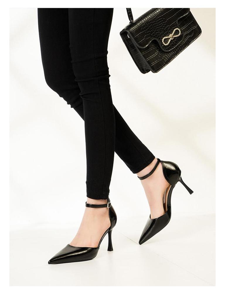 6693-1 Metallic Design One-Strap High Heels - Women's Sexy Pointed Toe Shoes