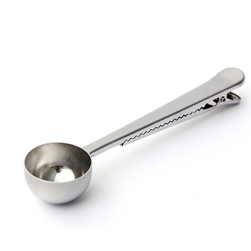 2 in 1 Coffee Spoon Clip Stainless Steel Long Handle Multifunctional Food Spoon With Bag Sealing Clamp Home Office Coffee Shop серебряный
