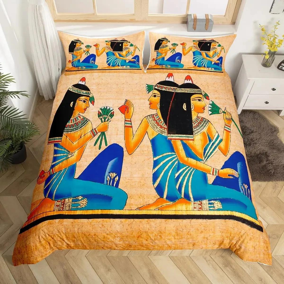 

Cleopatra Bedding Sets King Size Ancient Egyptian Pattern Duvet Cover Set Mummy Exotic Tribe Style Comforter Cover Quilt Cover 70x133cm