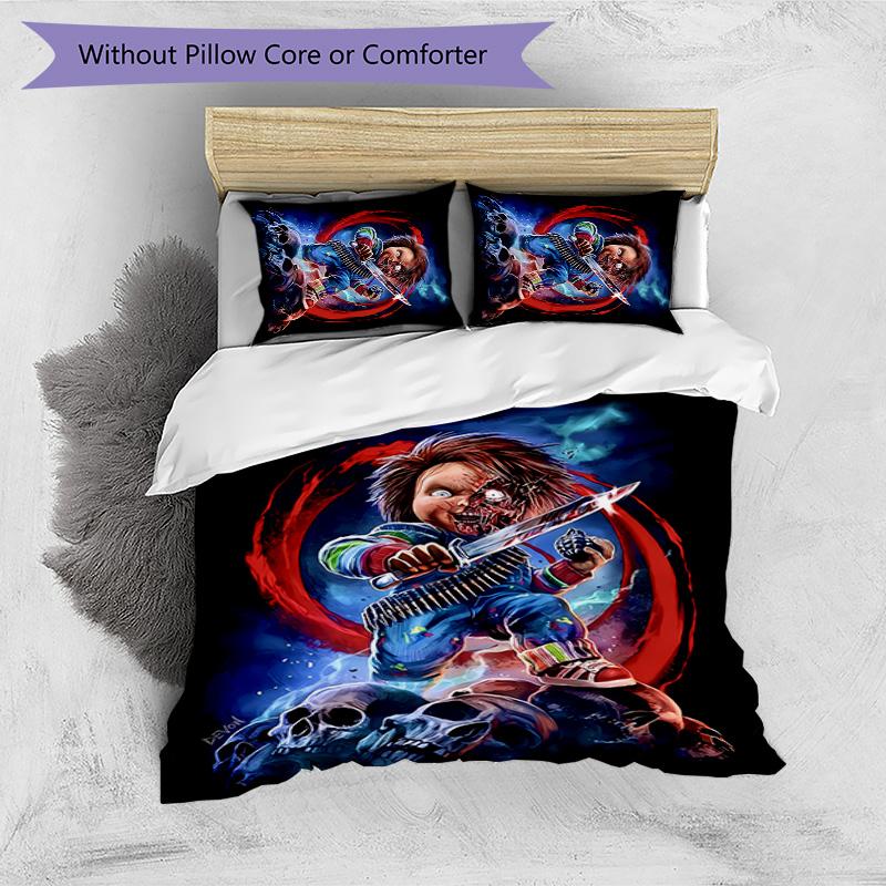 Chucky Cartoon Printed 3PCS Bedding Set Soft Breathable Duvet Cover Pillowcases Set Washable Bedroom Decor Home Gift