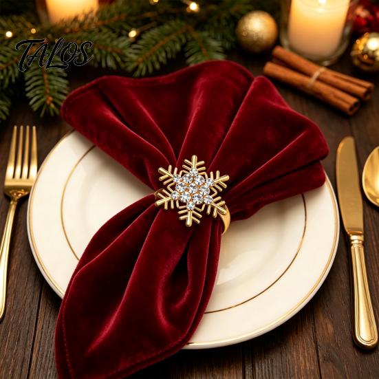 Rhinestone Table Settings Snowflake Napkin Ring, Metal Holder, Winter Decorative Rings Holiday Ring for Christmas Dinner Decor Wedding