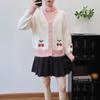 Autumn and Winter New Cherry Contrasting Color Design Sense Knitted Cardigan Sweet Gentle Wind Loose Sweater Jacket Women