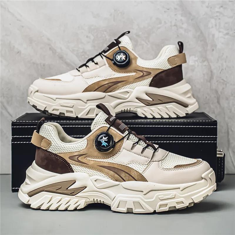 Fashion Four Season Soft Soled Non Slip Outdoor Running Shoes Student Sneakers Men's Korean Rotating Buckle Trendy Casual Sports Shoes