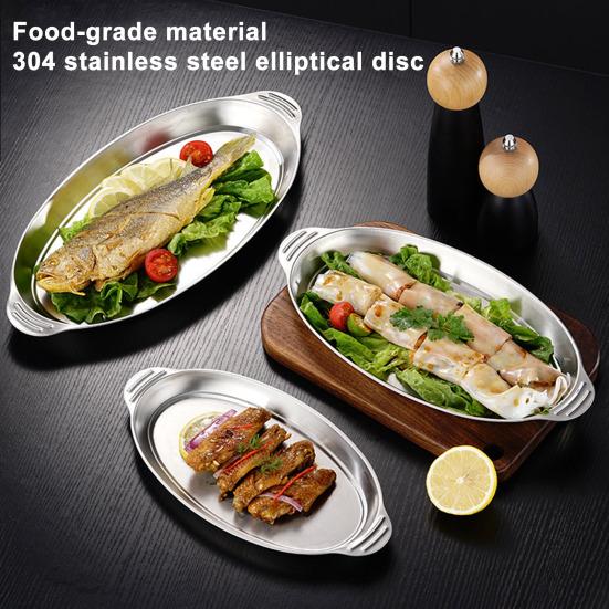 Stainless Steel Roasting Pan with Handles Oval Grilled Fish Pan Multifunctional Baking Pan for Grilled Fish Turkey Lasagna