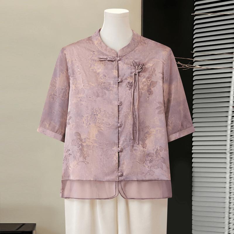 Women s New Chinese Style Embroidered Summer Blouse 2XL фиолетовый