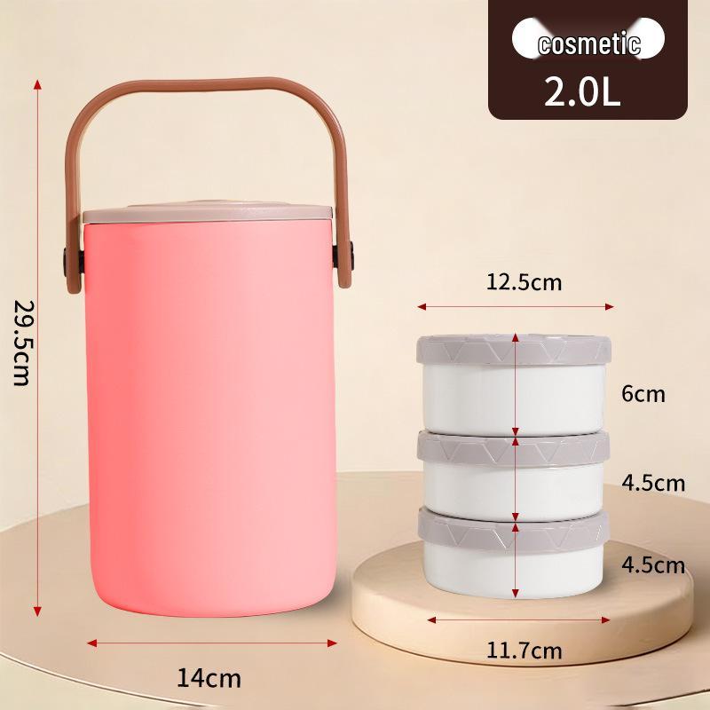 

304 Stainless Steel Multi-Layer Insulated Lunch Box for Office Workers - Portable, Large Capacity, Long-Lasting Temperature Retention. 2L