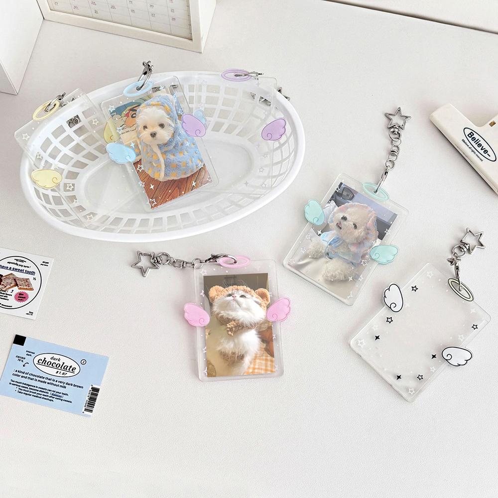 Angel Wings Card Holder K-POP Idol Album Postcard Organizer Clear Acrylic Badge ID Card Holder K-pop Album Binder Photo Frame
