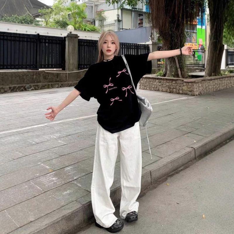 

Plus-Size Black Short-Sleeve T-Shirt for Women, Popular Style, Pure Cotton, Loose Fit, Round Neck, Inner Wear Half-Sleeve Top Black XL [Recommended 115-130]