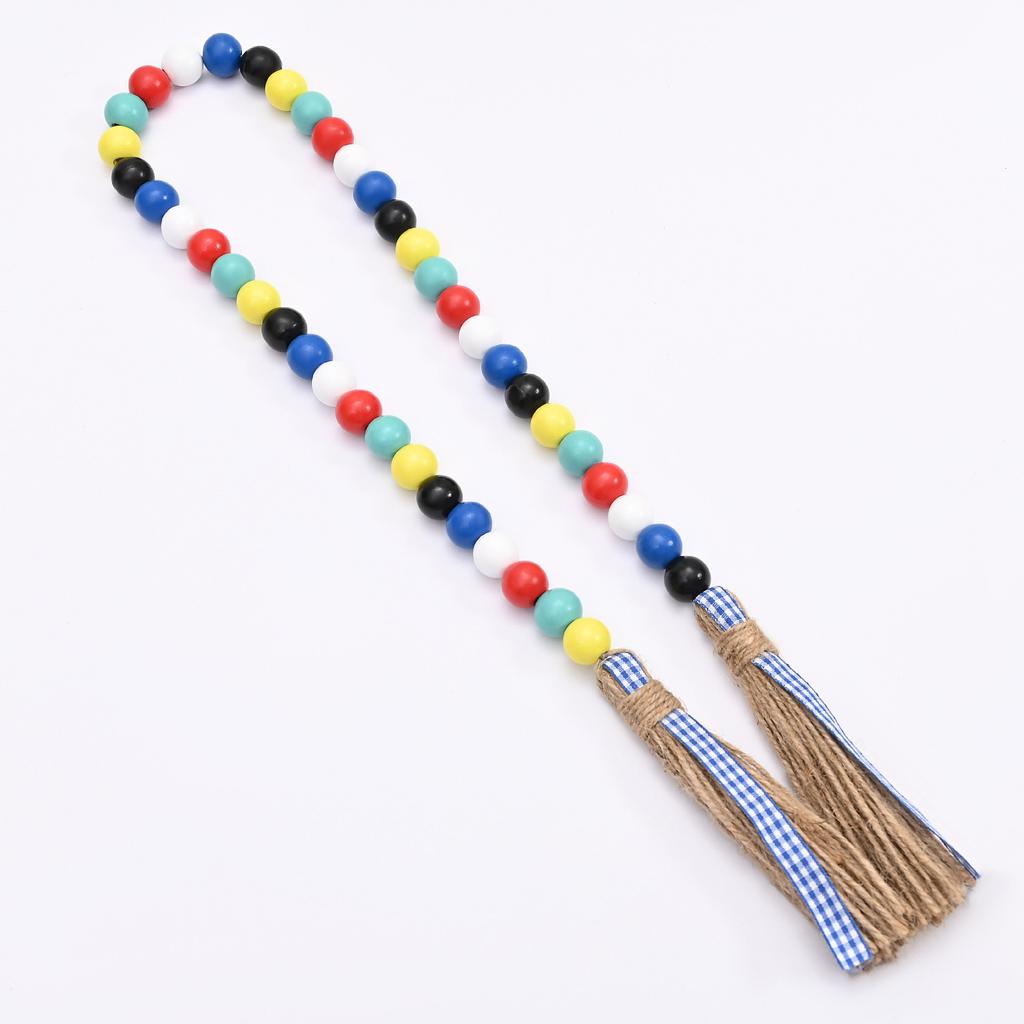 Ins Style Morandi Color Nordic Style Colored Wooden Beads Fringed Hemp Rope Beaded Home Holiday Diy Decoration Pendant