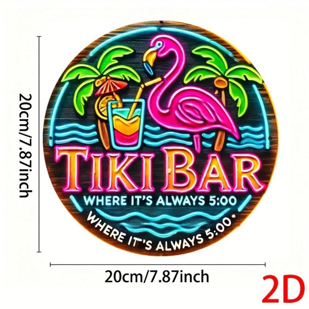 Vibrant Tiki Neon Sign Retro Aluminum Wall Art with Flamingo Palm Tree Design for Indoor Outdoor Bar Cafe Man Cave Garage Decor